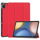 For Honor Tablet V7 Custer Pattern Pure Color Horizontal Flip Tablet Leather Case with Sleep / Wake-up Function & Three-folding Holder(Red) - 1