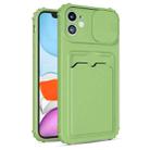 Sliding Camera Cover Design TPU Shockproof Case with Card Slot For iPhone 13(Green) - 1