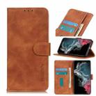 For Samsung Galaxy S22 Ultra 5G KHAZNEH Retro Texture PU + TPU Horizontal Flip Leather Case with Holder & Card Slots & Wallet(Brown) - 1