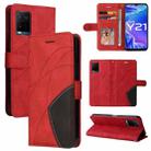 For vivo Y21 2020/Y21s/Y33s Dual-color Splicing Horizontal Flip PU Leather Case with Holder & Card Slots & Wallet(Red) - 1