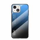 Gradient Color Painted TPU Edge Glass Case For iPhone 13(Gradient Blue Black) - 1