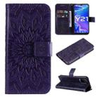 For vivo Y21/Y21s/Y33s Pressed Printing Sunflower Pattern Horizontal Flip PU Leather Case with Holder & Card Slots & Wallet & Lanyard(Purple) - 1
