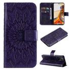 For Xiaomi 11T / 11T Pro Pressed Printing Sunflower Pattern Horizontal Flip PU Leather Case with Holder & Card Slots & Wallet & Lanyard(Purple) - 1