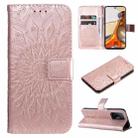 For Xiaomi 11T / 11T Pro Pressed Printing Sunflower Pattern Horizontal Flip PU Leather Case with Holder & Card Slots & Wallet & Lanyard(Rose Gold) - 1