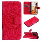 For Xiaomi 11T / 11T Pro Pressed Printing Sunflower Pattern Horizontal Flip PU Leather Case with Holder & Card Slots & Wallet & Lanyard(Red) - 1