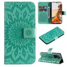 For Xiaomi 11T / 11T Pro Pressed Printing Sunflower Pattern Horizontal Flip PU Leather Case with Holder & Card Slots & Wallet & Lanyard(Green) - 1