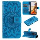 For Xiaomi 11T / 11T Pro Pressed Printing Sunflower Pattern Horizontal Flip PU Leather Case with Holder & Card Slots & Wallet & Lanyard(Blue) - 1