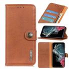 For Samsung Galaxy S22 Ultra 5G KHAZNEH Cowhide Texture Horizontal Flip Leather Case with Holder & Card Slots & Wallet(Brown) - 1