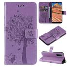 For vivo Y11s/Y12A/Y12s/Y20/Y20A/Y20s/Y20G/Y20SG Tree & Cat Embossing Pattern Horizontal Flip PU Leather Case with Holder & Card Slots & Wallet & Lanyard(Light Purple) - 1