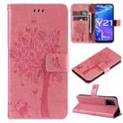 For vivo Y21/Y21s/Y33s Tree & Cat Embossing Pattern Horizontal Flip PU Leather Case with Holder & Card Slots & Wallet & Lanyard(Pink) - 1