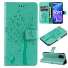 For vivo Y21/Y21s/Y33s Tree & Cat Embossing Pattern Horizontal Flip PU Leather Case with Holder & Card Slots & Wallet & Lanyard(Green) - 1