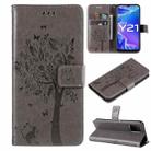 For vivo Y21/Y21s/Y33s Tree & Cat Embossing Pattern Horizontal Flip PU Leather Case with Holder & Card Slots & Wallet & Lanyard(Grey) - 1