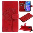 For vivo Y21/Y21s/Y33s Tree & Cat Embossing Pattern Horizontal Flip PU Leather Case with Holder & Card Slots & Wallet & Lanyard(Red) - 1