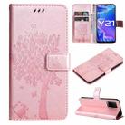 For vivo Y21/Y21s/Y33s Tree & Cat Embossing Pattern Horizontal Flip PU Leather Case with Holder & Card Slots & Wallet & Lanyard(Rose Gold) - 1