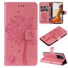 For Xiaomi 11T / 11T Pro Tree & Cat Embossing Pattern Horizontal Flip PU Leather Case with Holder & Card Slots & Wallet & Lanyard(Pink) - 1