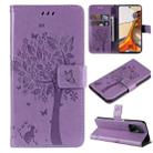 For Xiaomi 11T / 11T Pro Tree & Cat Embossing Pattern Horizontal Flip PU Leather Case with Holder & Card Slots & Wallet & Lanyard(Light Purple) - 1