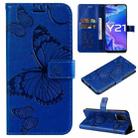 For vivo Y21 2021 / Y21s / Y33s Pressed Printing Butterfly Pattern Horizontal Flip PU Leather Case with Holder & Card Slots & Wallet & Lanyard(Blue) - 1