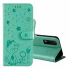 For vivo Y20 / Y20a / Y20s Cat Bee Embossing Pattern Shockproof Horizontal Flip Leather Case with Holder & Card Slots & Wallet(Green) - 1