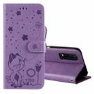 For vivo Y20 / Y20a / Y20s Cat Bee Embossing Pattern Shockproof Horizontal Flip Leather Case with Holder & Card Slots & Wallet(Purple) - 1