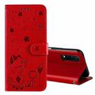 For vivo Y20 / Y20a / Y20s Cat Bee Embossing Pattern Shockproof Horizontal Flip Leather Case with Holder & Card Slots & Wallet(Red) - 1