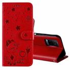 For vivo Y21 2021 / Y21s / Y33s Cat Bee Embossing Pattern Shockproof Horizontal Flip Leather Case with Holder & Card Slots & Wallet(Red) - 1