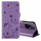For Xiaomi Mi 11T / 11T Pro Cat Bee Embossing Pattern Shockproof Horizontal Flip Leather Case with Holder & Card Slots & Wallet(Purple) - 1