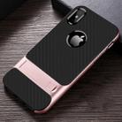 For iPhone XS / X Plaid Texture Non-slip TPU + PC Case with Holder(Rose Gold) - 1