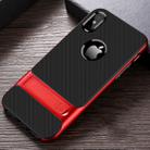 For iPhone XS / X Plaid Texture Non-slip TPU + PC Case with Holder(Red) - 1