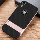 For iPhone XR Plaid Texture Non-slip TPU + PC Case with Holder(Rose Gold) - 1
