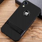 For iPhone XR Plaid Texture Non-slip TPU + PC Case with Holder(Black) - 1