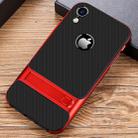 For iPhone XR Plaid Texture Non-slip TPU + PC Case with Holder(Red) - 1