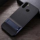 For Xiaomi Redmi Note 8 Plaid Texture Non-slip TPU + PC Case with Holder(Dark Blue) - 1