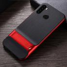 For Xiaomi Redmi Note 8 Plaid Texture Non-slip TPU + PC Case with Holder(Red) - 1