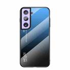 For Samsung Galaxy S21 5G Gradient Color Painted TPU Edge Glass Case(Gradient Blue Black) - 1