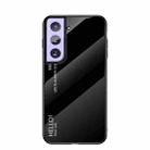 For Samsung Galaxy S21 5G Gradient Color Painted TPU Edge Glass Case(Elegant Black) - 1