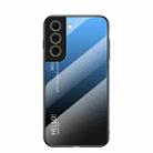 For Samsung Galaxy S21 FE 5G Gradient Color Painted TPU Edge Glass Case(Gradient Blue Black) - 1