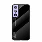 For Samsung Galaxy S21+ 5G Gradient Color Painted TPU Edge Glass Case(Elegant Black) - 1