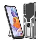For LG Stylo 7 Armor 2 in 1 PC + TPU Magnetic Shockproof Case with Foldable Holder(Silver) - 1