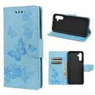 For Samsung Galaxy A13 5G Butterfly Embossed Horizontal Flip Leather Phone Case with Card Slot & Holder(Blue) - 1