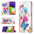 For Samsung Galaxy A22 4G Colored Drawing Pattern Invisible Magnetic Horizontal Flip Leather Phone Case with Holder & Card Slots & Wallet(Two Butterflies) - 1