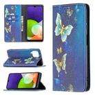 For Samsung Galaxy A22 4G Colored Drawing Pattern Invisible Magnetic Horizontal Flip Leather Phone Case with Holder & Card Slots & Wallet(Gold Butterflies) - 1