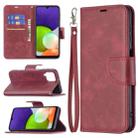For Samsung Galaxy A22 4G Retro Lambskin Texture Pure Color Horizontal Flip Leather Phone Case with Holder & Card Slots & Wallet & Lanyard(Red) - 1