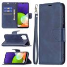 For Samsung Galaxy A22 4G Retro Lambskin Texture Pure Color Horizontal Flip Leather Phone Case with Holder & Card Slots & Wallet & Lanyard(Blue) - 1