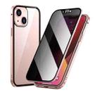 For iPhone 13 Anti-peeping Magnetic Metal Frame Double-sided Tempered Glass Phone Case(Pink) - 1