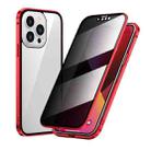 For iPhone 13 Pro Anti-peeping Magnetic Metal Frame Double-sided Tempered Glass Phone Case (Red) - 1