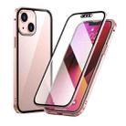 For iPhone 13 mini HD Magnetic Metal Frame Double-sided Tempered Glass Phone Case (Pink) - 1
