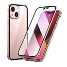 For iPhone 13 HD Magnetic Metal Frame Double-sided Tempered Glass Phone Case(Pink) - 1