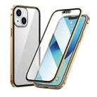 For iPhone 13 HD Magnetic Metal Frame Double-sided Tempered Glass Phone Case(Gold) - 1