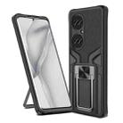 For Huawei P50 Pro Armor 2 in 1 Magnetic Shockproof Phone Case with Foldable Holder(Black) - 1