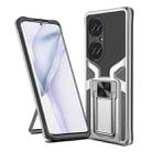For Huawei P50 Pro Armor 2 in 1 Magnetic Shockproof Phone Case with Foldable Holder(Silver) - 1